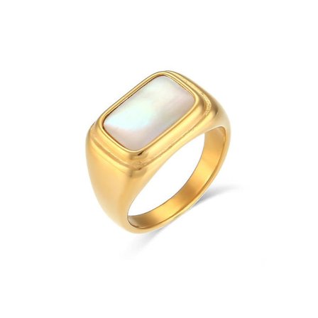 2022 New Mother Of Pearl Natural Stone Ring Stainless Steel Pvd Gold Plated Rings For Women White Opal Ring Tarnish Free Ring