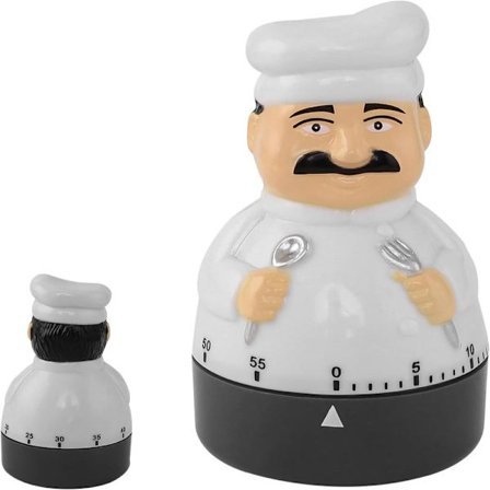 Egg Timer, 5,8 x 5,8 x 10 cm matlagingstimer, mekanisk eggtimer med metallløft, kjøkkentimer i form av en kokk