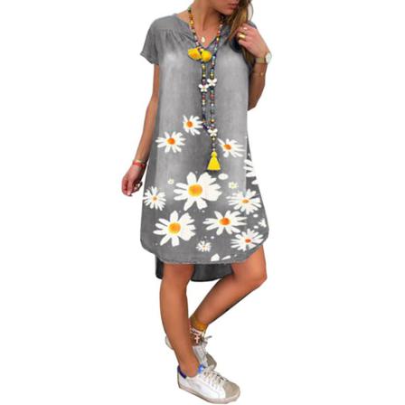 Kvinnor Print Klänning Sommar Casual Fake Denim Diasy Printin