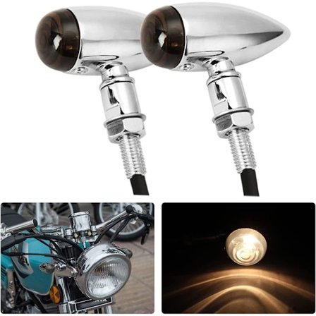 2x Moottoripyörän vilkut Ilmaisin Keltainen Valo Luoti Muoto 12v Universaali Kromi Moottoripyörä Ajolamppu Chopper Bobber Cafe Racer Street Bike
