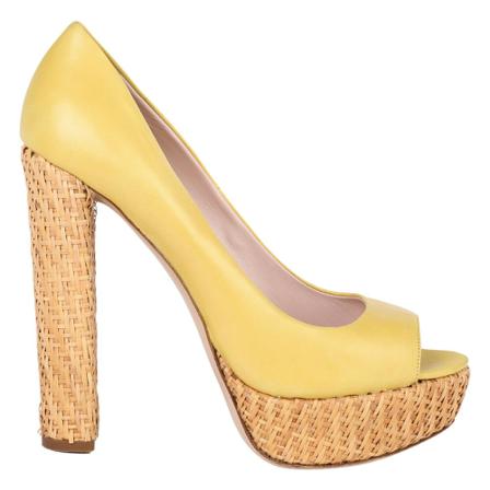 Miu Miu Pre-owned, Leather & Straw Platform Peep Toe Pumps Geel, Dames, Maat:39 EU