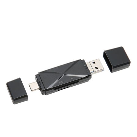 3-i-1 USB-lagringskortläsare USB C USB 3.0 MICRO USB Bärbar lagringskort Minneskortläsare med 3 kontakter Svart
