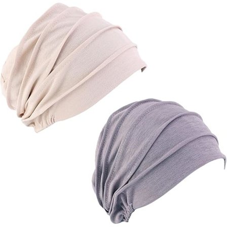 2-pakk slouch beanie-lue i bomull, sovehatt, elastisk, lett, chemo-lue, beanie-lue for hår, skjønnhetslue for kvinner