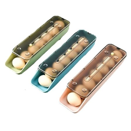 Automatisk rullende æg opbevaringsboks plast opbevaringsbeholder køkken køleskab opbevaring og organisering æg rack kurv karton 1 stk (pink)