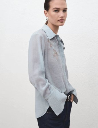 Mango Embroidered Lyocell Blouse - Blue - S