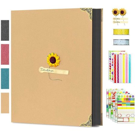 Selvklebende fotoalbum med skinnomslag, magnetisk scrapbook-familiebok for jul, bursdag, jubileum, vanntett, støvtett og