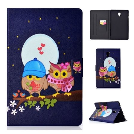 Samsung Galaxy Tab A 10.5 beskyttelsesetui i kunstlæder med mønster og kortholder - Ugler på gren