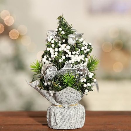 Mini julgran rosett scen layout Lätt rosett-knut falsk julgran juldekoration silverfärgad