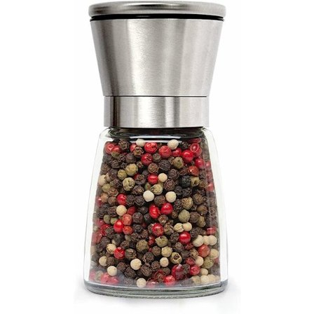 Salt- och pepparkvarn i rostfritt stål, justerbar keramisk salt- och pepparkvarn, salt- och pepparkvarn i klart glas, lätt att rengöra