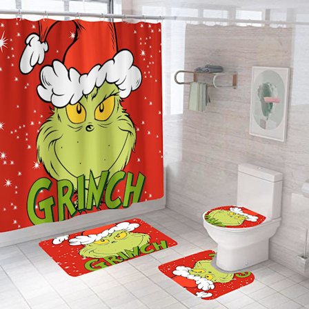 4-delad julgardin för dusch med halkfria mattor, toalettlock och badrumsmatta, Gr.inch julgardin för dusch med 12 krokar för badrum (a) Ho
