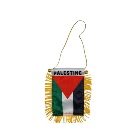 Palestiinan lipun alla riippuva auton taustapeili imukupilla