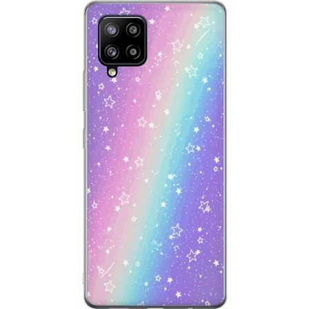 Kompatibel Mobilcover til Samsung Galaxy A42 5G Rainbow-farvet pastelbaggrund med hvide stjerner og glitrende prikker i blød overgang