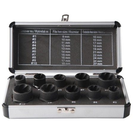 10 stk. Skadde mutterbolt fjerner 9-19mm Ekstraktor Fjerning Verktøy Sett Gjengeverktøy Bil Garasje Mekanikk Ekstraksjonsverktøy