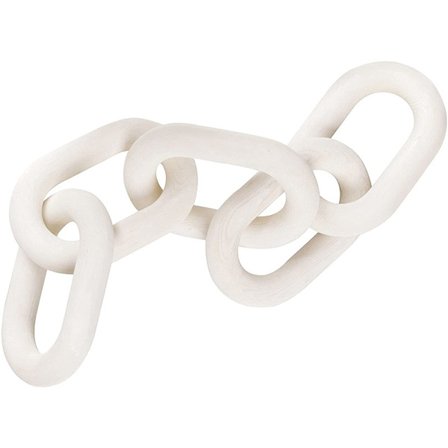 Dekoration i træ med kædeled - Moderne dekorative genstande til sofabordet, Hvid kædedekoration til sofabordet, Dekorativ kæde i træ, Reoldekoration, 