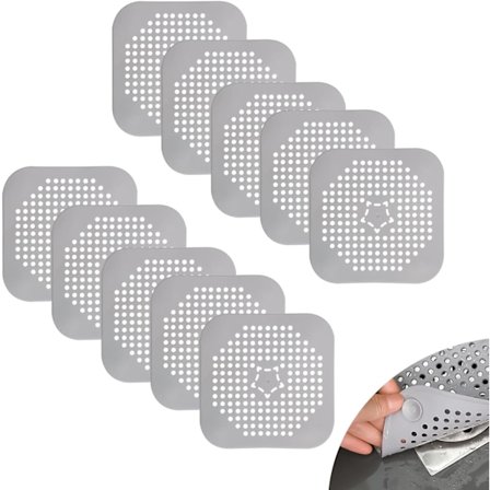 Hårfilter for dusj, 10 stk. Universal hårfanger for dusj, Grått kjøkkenvaskfilter, med sugekopp, Vaskfilter for vask, bad, badekar, sett