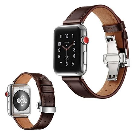 Apple Watch Series 5 40 mm hållbart klockarmband i äkta läder - Silverspänne / Mörkbrun