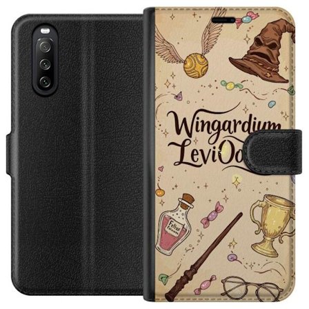 Kompatibelt Lommeboketui til Sony Sony Xperia 10 III Harry Potter Wingardium Leviosa magiske ikoner trollstav Gullsnoppen Potter illustrasjon