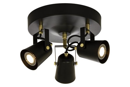 Aneta Lighting METZ takspot 3-lys plate, svart/matt messing, 3xGU10