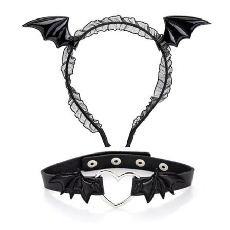 Sexy Batwing-formet Hodebånd og Halskjede Kostyme Sett for Halloweenfest UnisexSvart