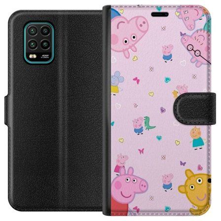 Kompatibel Tegnebogsetui til Xiaomi Mi 10 Lite 5G Peppa Gris med en baby i armene, morgris motiv i farverig og blød børneillustration med hjerter