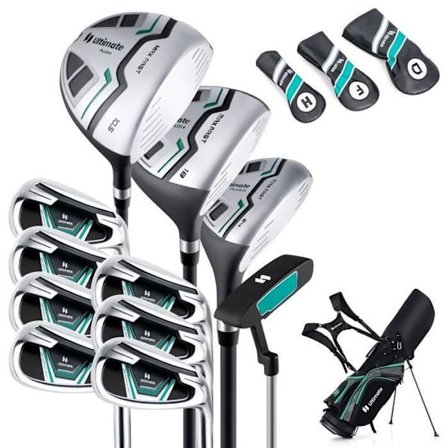 COSTWAY Golfset 11 klubbor - Högerhänta män - Förare, Fairway Wood, Hybrid, 5 strykjärn, Putter - Stativväska - Regntät huva - Grön