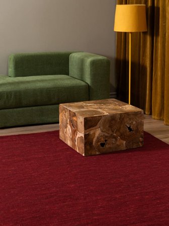 Plain (Single Colored) Large Handloom Flat Rug - Dark Red 250X350 Wool, In Modern Style