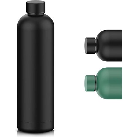 (Svart) Återanvändbar isolerad vattenflaska 750ML Isolerad flaska för 12 timmar varm och kall upp till 24 timmar BPA-fri, rostfritt stål 