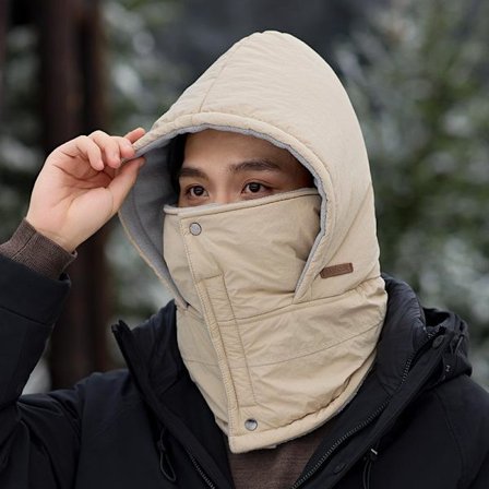Khaki-Unisex Vintercykelmössa Enfärgad Mask Skid Vindtät Mössa Håll Varm Halsvärmare Mask Mössa Halsduk Set
