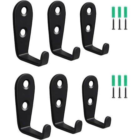 L-muotoinen seinäkoukku 3.0mm Heavy Duty takki koukku Yksittäinen vaateripustin 6 kpl (musta) (d-583-a)