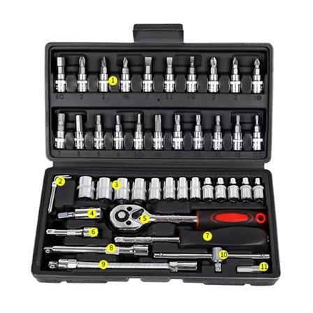 46x Liten Hylsnyckel Spärrnyckel Skruvmejselset 1/4 tum Metrisk Hylsverktyg