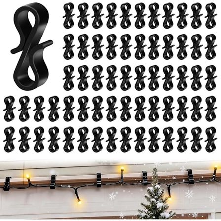 ING Fairy Light Kroker 120 Stykker Lyskroker S-Takrenneklemmer Usynlige Oppbevaringskroker for LED-lys og Lyslenker Takrennekroker for Oppheng Svart