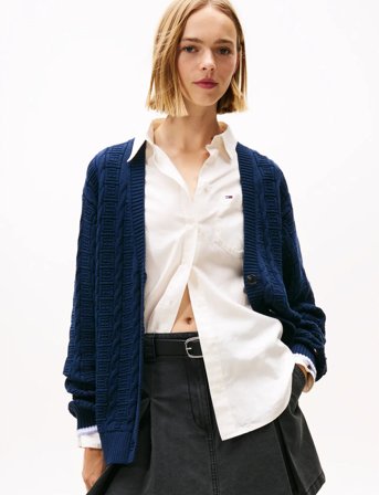 Tommy Jeans Tjw Cable Cardigan - Navy - L
