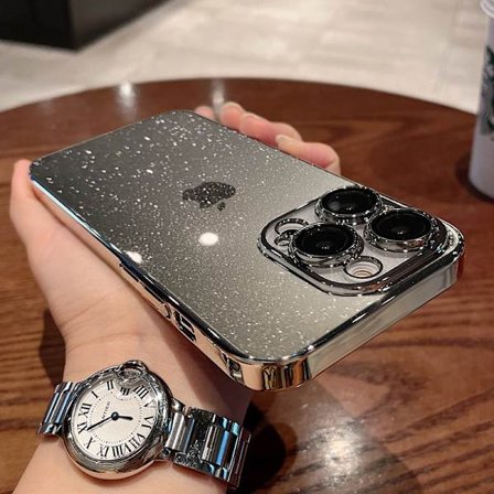 Deksel til iPhone 17 Pro Titanium Grå Stjerneskinnende Glitter Gjennomsiktig Linsebeskytter for Støtbeskyttelse