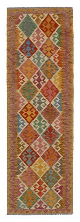 Handvävd Kelim Afghan Old Style 81X290 Ullmatta Brun/Ljusgrön Liten