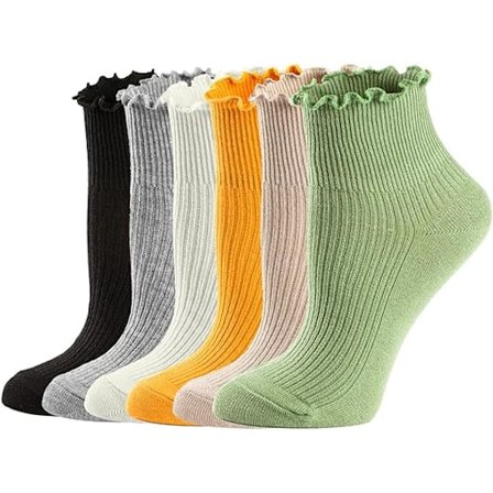 Damesokker, Ruffled Turn-Cuff Casual Ankelsokker Pustende Kule Strikket Bomulls Lettuce Crew Frillete Sokker 6-pakning