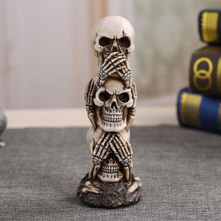 Hör-se-inte Se-inte Tala-inte Ond Skelett Staty Skulptur Figur