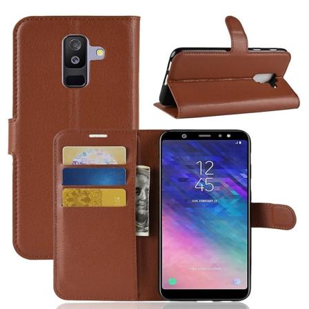 Litchi Skin PU Läder Magnetisk Plånbok Stativfodral för Samsung Galaxy A6 Plus (2018) Brown Samsung Galaxy A6+ (2018)