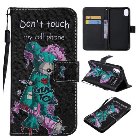 iPhone Xr mønstret light spot læder flip cover - Warning Words Multicolor