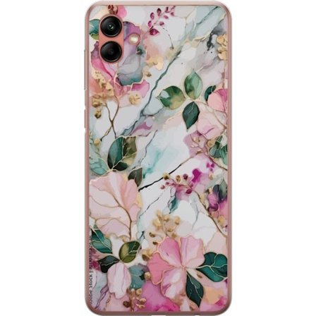Kompatibel Mobilcover til Samsung Galaxy A04 Abstrakt marmormønster med blomster, blade og gyldne detaljer i bløde pastelfarver