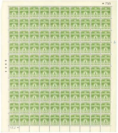 Danmark - Postfrisk helark AFA 256 marginal nr. 755