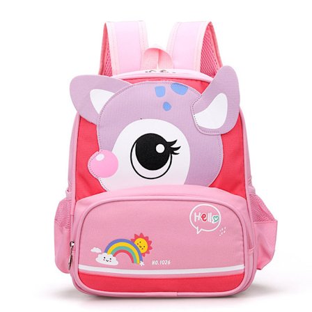 Vandtæt Førskolerygsæk, 3D Sød Tegneserie Dyre Skoletaske Til 4-8 År Drenge Piger Rosarød