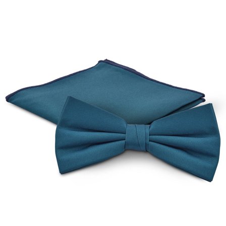 Set de nœud papillon pré-noué et pochette de costume couleur bleu pétrole pour hommes - Sets de nœuds papillon