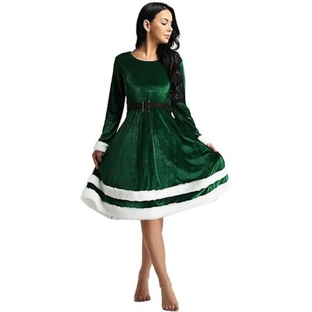 Dame Julemor Kostume Santa Fløjl Langærmet Kjole