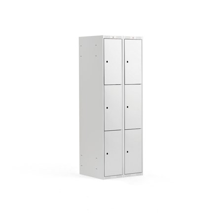 Schließfachschrank CLASSIC, 2 Module/3 Türen, 1740 x 600 x 550 mm, grau
