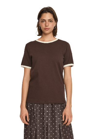 Soft Rebels Srhella Contrasted O-neck Top Gots - Coffee Bean T-shirts & toppar Dam Brun M