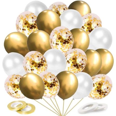 60 guldfarvede balloner, guld-hvide metalliske balloner, til fødselsdag, bryllup, årsdag, dåb, første kommunion, studenterfest, Halloween