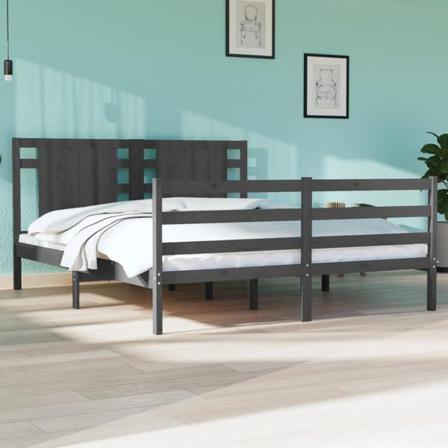Vidaxl Sängram Grå Massiv Furu 150x200 Cm Grå