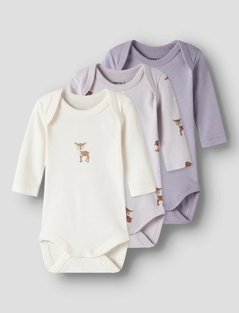 name it Nbfbody 3P Ls Lilac Marble Deer Noos - Purple - 50