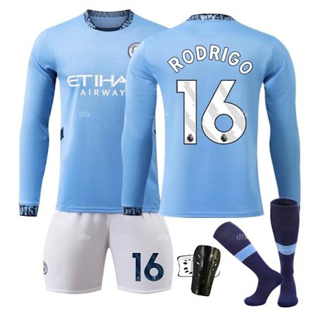 Manchester City Barn Hjemmestøtte 2024-2025 Høst Og Vinter Nr 16 Sokker + Vakt L RODRIGO No 17 socks + Guard L
