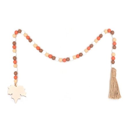 IC Höstens träpärlkrans med pumpahäng och fransar Halloween Thanksgiving höstdekoration, lönnlövsstil